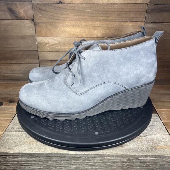 Dansko Womens Size 11-11.5 Cadee Gray Leather Ankle Lace Up Wedge Booties - Picture 3 of 10